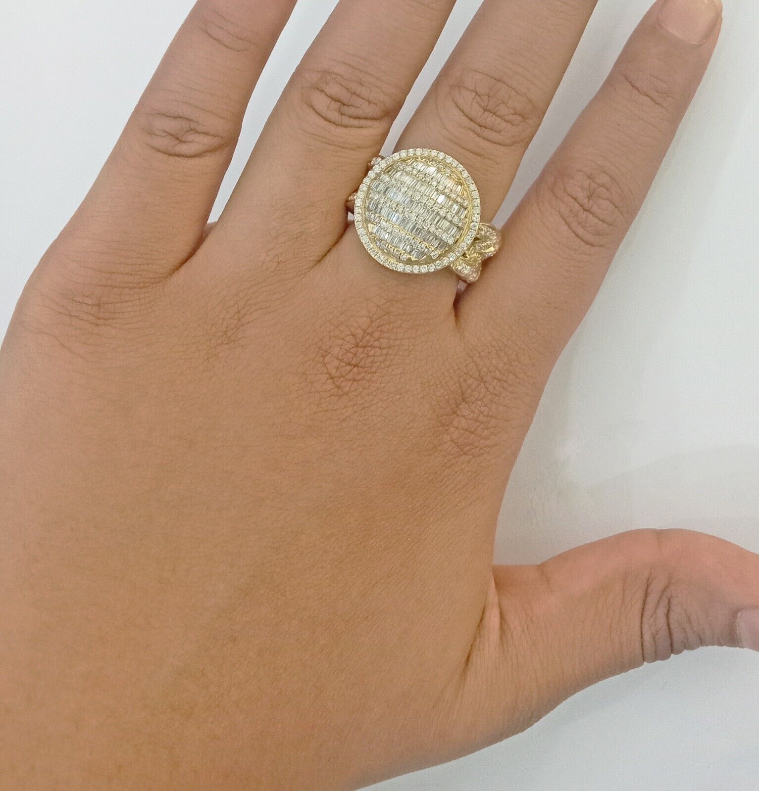 Real 10k Yellow Gold Mens Real Baguette diamond Circular Ring 1.72CT Mens - GoldenlinQ